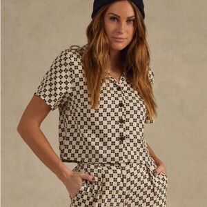 Rylee + Cru Short Sleeve Checkered Button Down Shirt